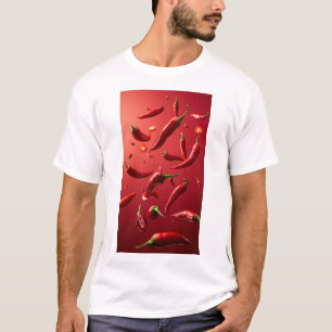 Vibrant Red Peppers Floating in the Air T-Shirt