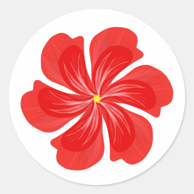 Vibrant Red Petal Bloom - Minimalist Floral Art Classic Round Sticker (Front)