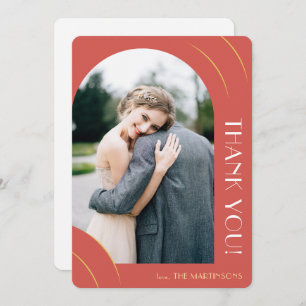 Vibrant Red Photo Wedding Thank You Card