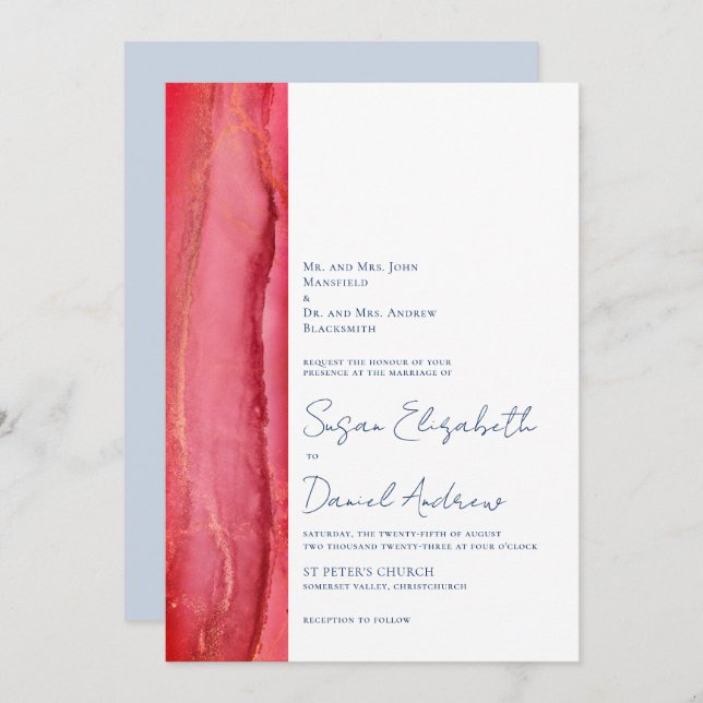 Vibrant Red Pink Blue Wedding Invitation (Front/Back)