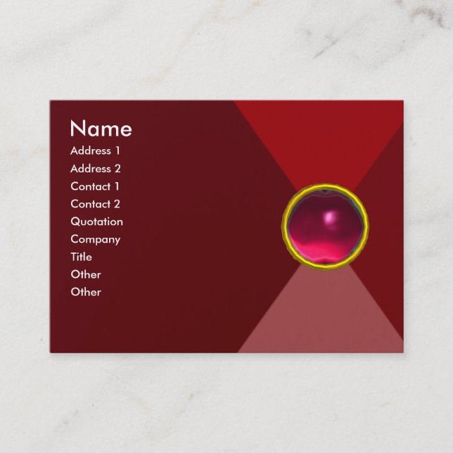 VIBRANT RED PINK RUBY GEMSTONE Abstract Geometric Business Card (Front)