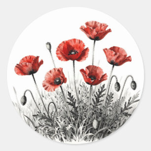 Vibrant Red Poppy Flower Meadow Classic Round Sticker