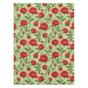 Vibrant Red Ranunculus Floral Pattern Tablecloth