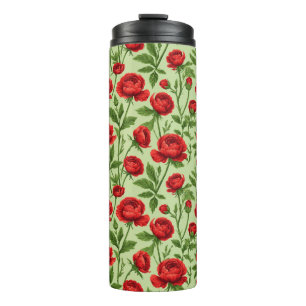 Vibrant Red Ranunculus Floral Pattern Thermal Tumbler