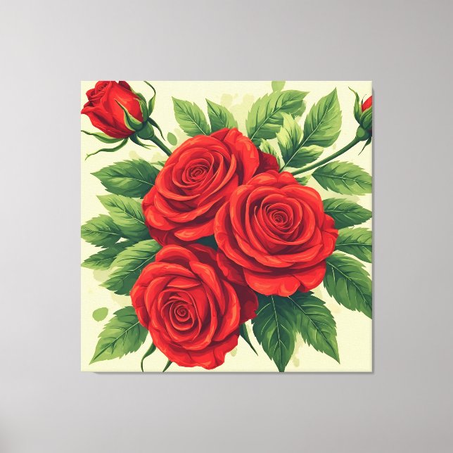 Vibrant Red Rose Bouquet Canvas Print (Front)