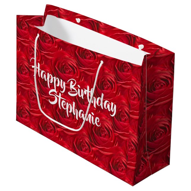 Vibrant Red Rose Floral Photo Abstract Pattern  Large Gift Bag (Front Angled)