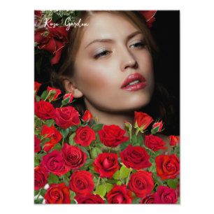 Vibrant Red Rose Garden Floral Custom Photo Text Print