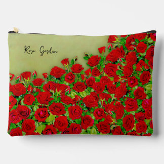 Vibrant Red Rose Garden Floral Pattern Accessory Pouch