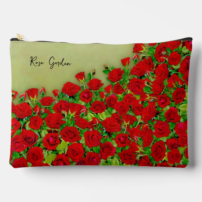 Vibrant Red Rose Garden Floral Pattern Accessory Pouch (Front)