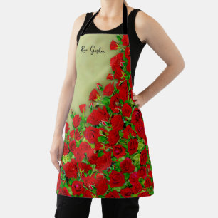 Vibrant Red Rose Garden Floral Pattern Apron