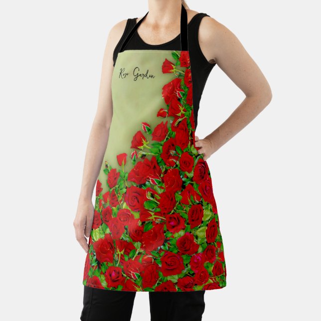 Vibrant Red Rose Garden Floral Pattern Apron (Insitu)