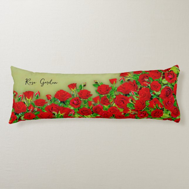 Vibrant Red Rose Garden Floral Pattern Body Cushion (Front)