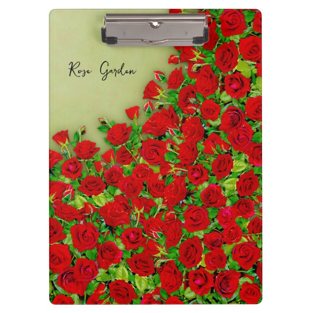 Vibrant Red Rose Garden Floral Pattern Clipboard (Front)