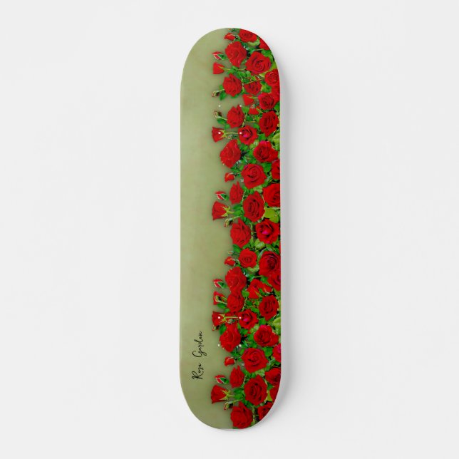 Vibrant Red Rose Garden Floral Pattern Skateboard (Front)