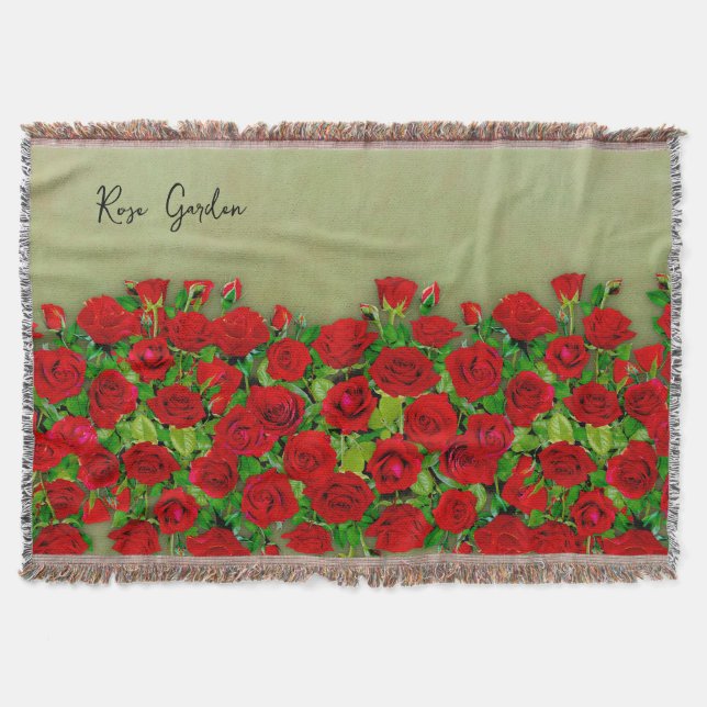 Vibrant Red Rose Garden Floral Pattern Throw Blanket (Front)