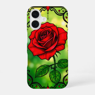 Vibrant red rose iPhone 16 case
