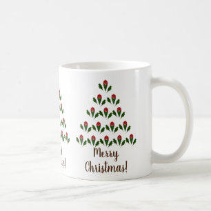 Vibrant Red Roses, Holly Christmas Tree Art, Wish Coffee Mug