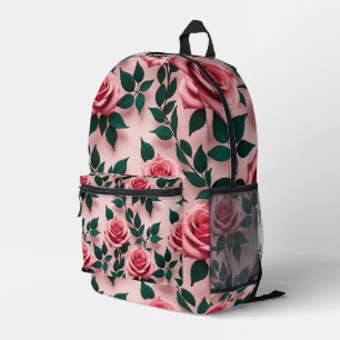 Vibrant Red Roses With Dark Green Leaves Printed Backpack