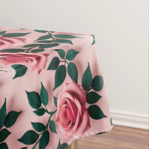 Vibrant Red Roses With Dark Green Leaves  Tablecloth