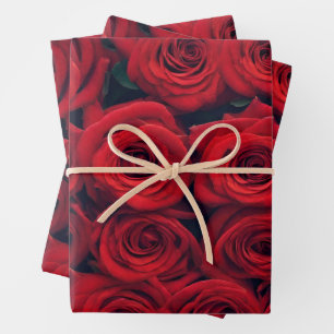 Vibrant Red Roses  Wrapping Paper Sheet