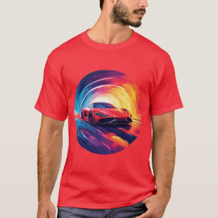 Vibrant Red Sports Car in a Dynamic Spiral Design T-Shirt