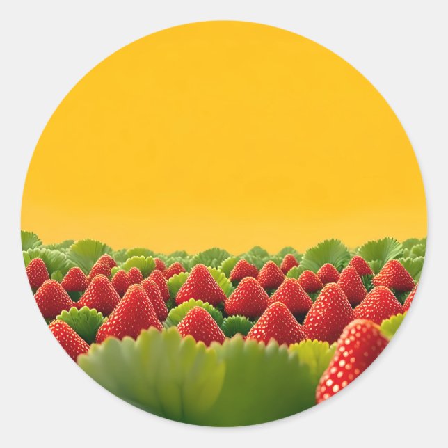 Vibrant Red Strawberry Field Classic Round Sticker (Front)