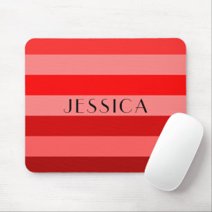 Vibrant Red Striped Pattern Name Mouse Pad