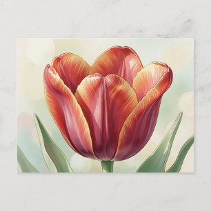 Vibrant Red Tulip Floral Art Postcard