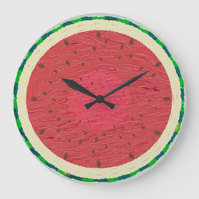Vibrant Red Watermelon Slice Painted Fruit Large Clock (Front)