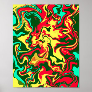 Vibrant Red, Yellow, and Green Abstract Art Poster