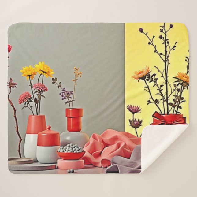 Vibrant Red Yellow Arrangement Design Sherpa Blanket (Front (Horizontal))