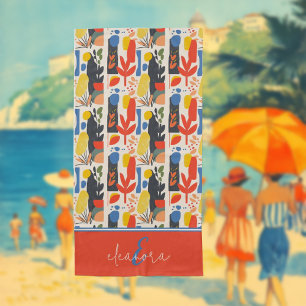 Vibrant Red, Yellow & Blue Fauvism Botanical Art Beach Towel