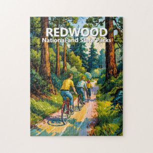Vibrant Redwood Forest Family Bike Ride Custom Jigsaw Puzzle