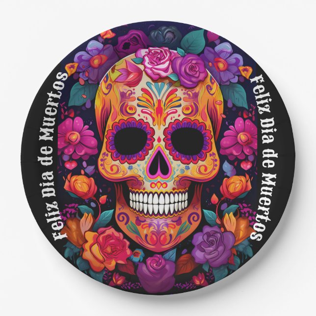  🌹Vibrant Remembrance: A Día de Muertos Tribute🌹 Paper Plate (Front)
