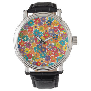 Vibrant Retro 60s Daisy Flower Power Pattern Watch