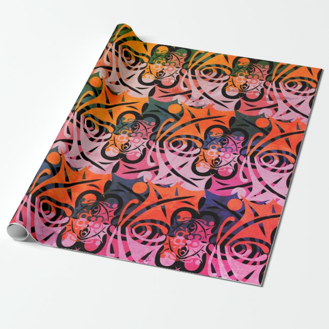 Vibrant Retro Abstract LEAF Pattern  Wrapping Paper (Unrolled)