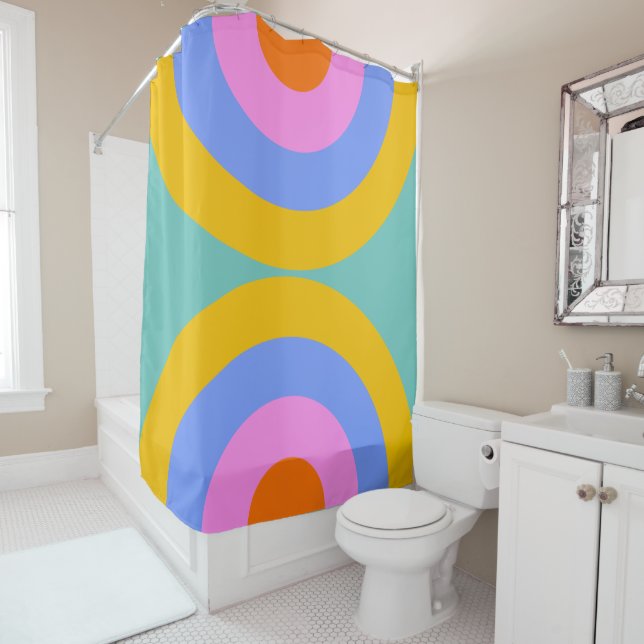 Vibrant Retro Boho Circles Shower Curtain (In Situ)
