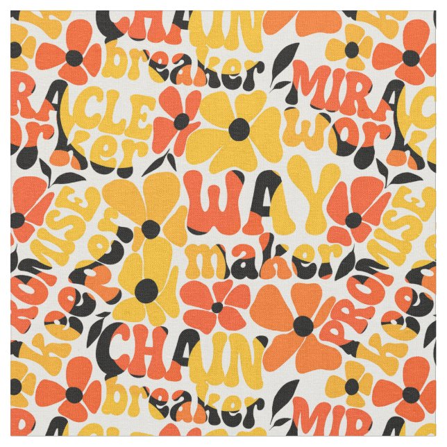 Vibrant Retro Christian Floral Typography Fabric (Close Up)