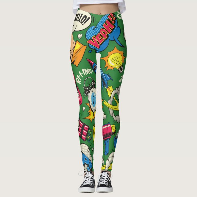 Vibrant Retro Comic Leggings Pop Art Colour Splash (Front)