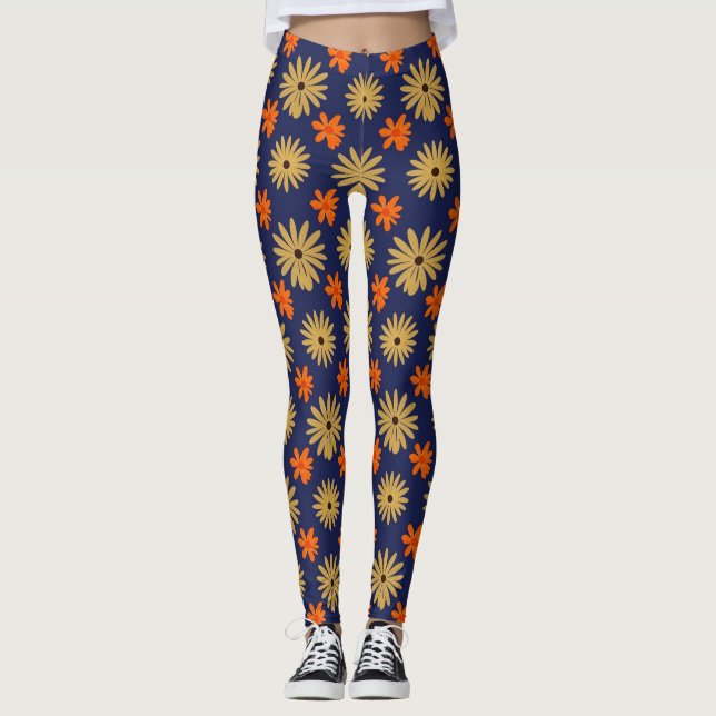 Vibrant Retro Daisy Floral Seamless Pattern Leggin Leggings (Front)