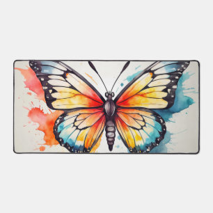 Vibrant Retro Floating Butterfly Design Desk Mat