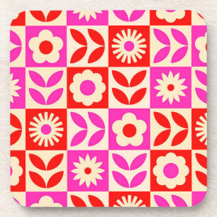 Vibrant Retro Floral Pattern Coaster