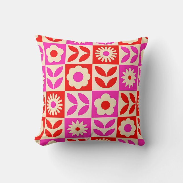 Vibrant Retro Floral Pattern Cushion (Front)
