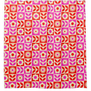 Vibrant Retro Floral Pattern Shower Curtain