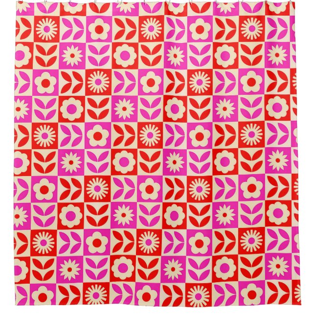 Vibrant Retro Floral Pattern Shower Curtain (Front)