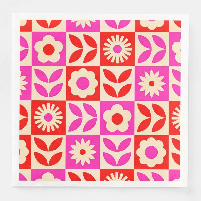 Vibrant Retro Floral Pattern Table Party Decor Set Napkin (Front)