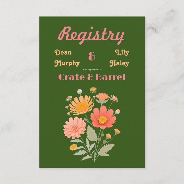 Vibrant Retro Floral Registry Enclosure Card (Front)