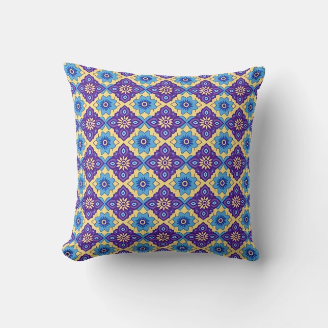 Vibrant Retro Geometric Floral Pattern Cushion (Front)