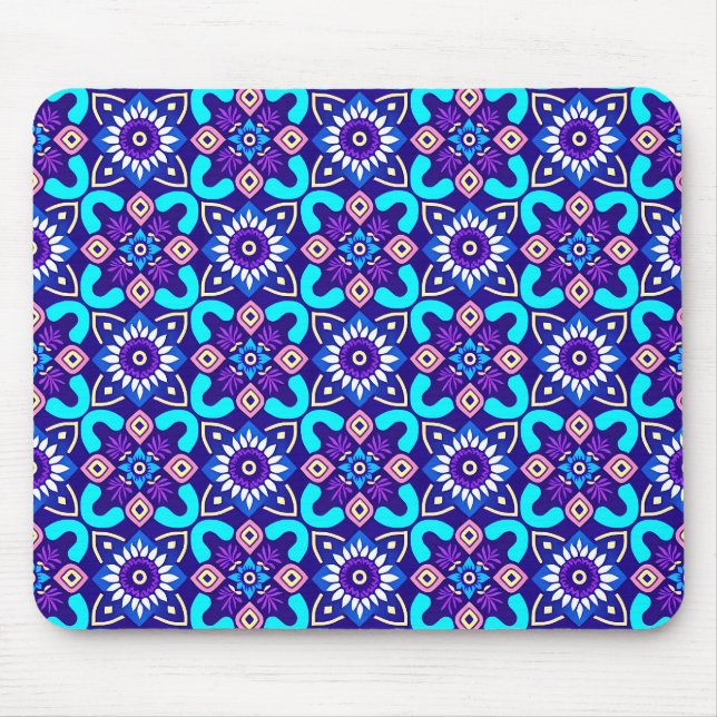 Vibrant Retro Geometric Floral Pattern Mouse Pad (Front)