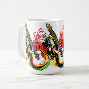Vibrant Retro Groove: Electric Guitar Splash Coffee Mug